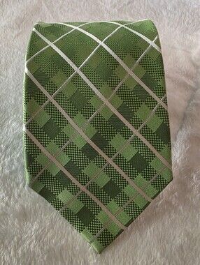 Stafford Green Plaid Tie with Silver Windowpane